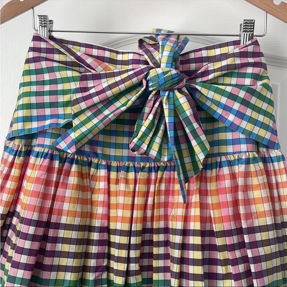 Pre Owned J. Crew Tie Bow Front Skirt in Rainbow Gingham Sz 0 - Picture 5 of 9